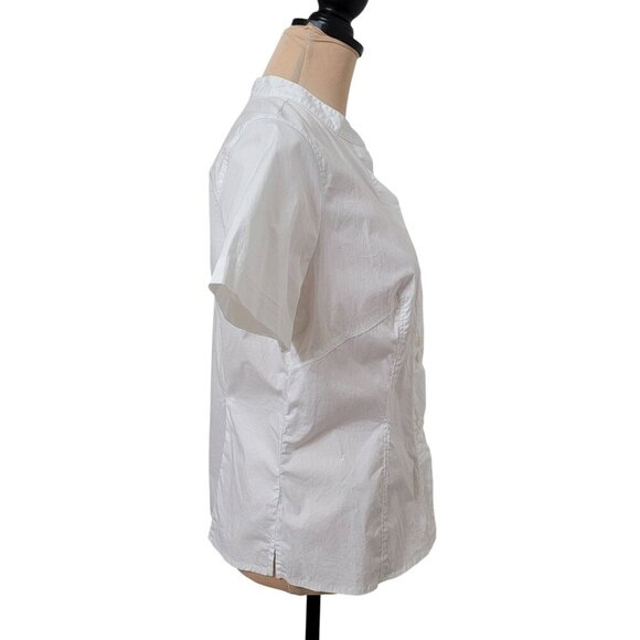 Mossimo Size L White Short Sleeve Button Down Shirt, Mock Neck with V-Notch - Picture 5 of 11